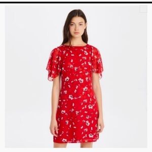 Karl Lagerfeld Red Floral Butterfly Sleeve Dress Size 6 knee length Femenine